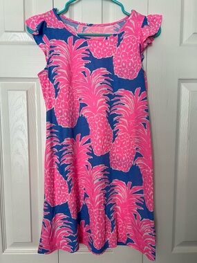 Lilly Pulitzer Girls Ella Dress Blue Haven Little Flamenco size XL (12-14) EUC